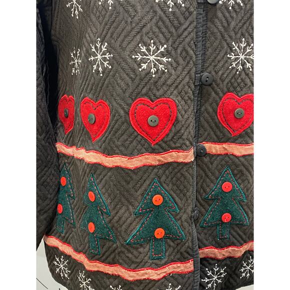 VINTAGE ARIEL Quilted Holiday Christmas Cardigan Jacket L Embroidery Cottagecore - Picture 4 of 8